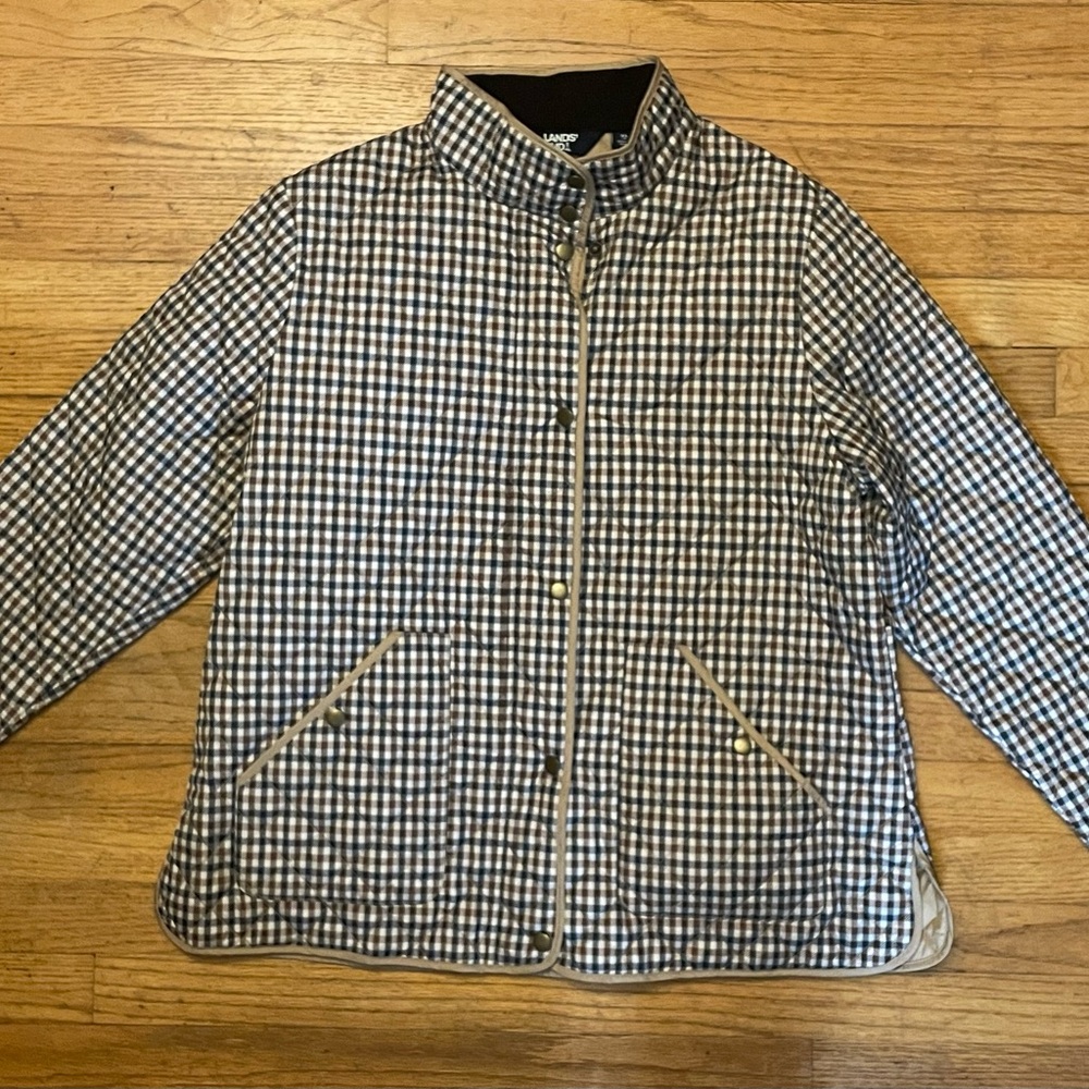 Lands End plaid beige tan light weight jacket XL